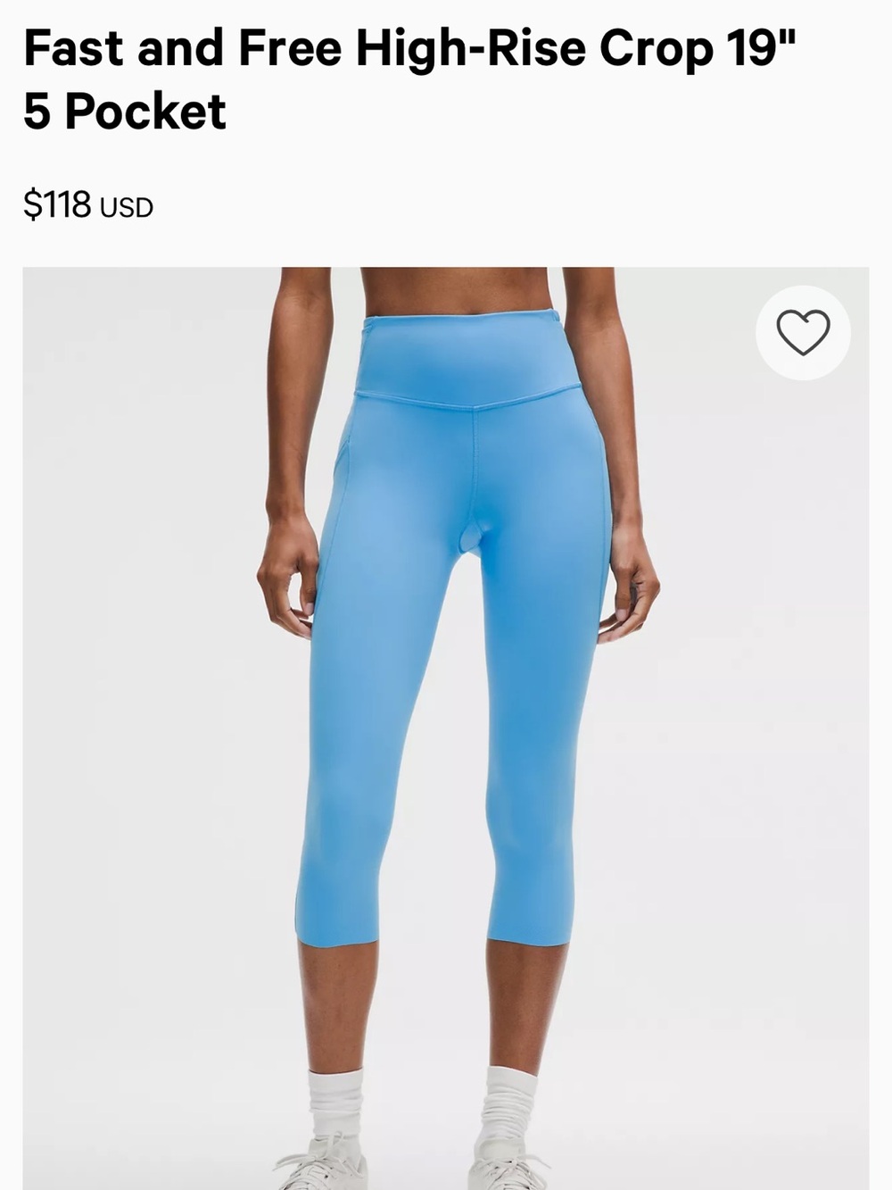 lululemon Fast and Free High-Rise Crop 19" 5 Pocket New with Tags size 6